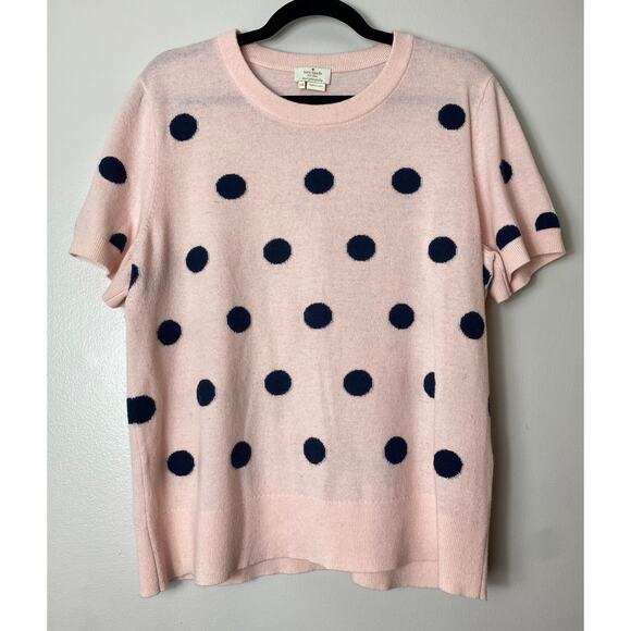 Kate Spade Sweater Pink Blue Polka Dot Cashmere Wool Blend Short Sleeve - Picture 1 of 10
